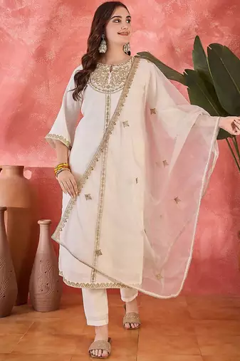 zari  women sequence embroidered straight kurta & trousers with dupatta