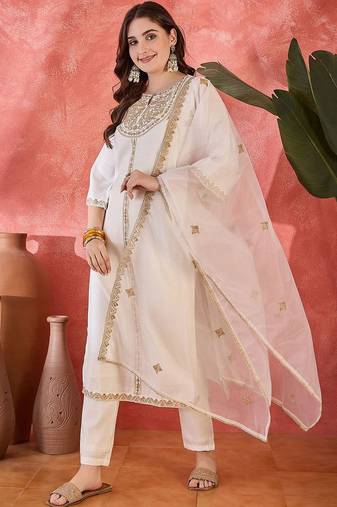 zari  women sequence embroidered straight kurta & trousers with dupatta
