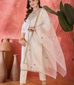 zari  women sequence embroidered straight kurta & trousers with dupatta
