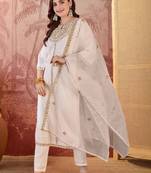 zari sequence embroidered round-neck straight kurta & trousers with dupatta