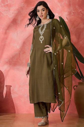 women ethnic motifs yoke design regular sequinned kurta set
