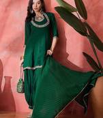 women solid kurta with salwar & dupatta