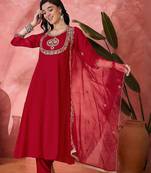 women floral embroidered pleated sequinned kurta trousers and dupatta