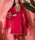 women ethnic motifs embroidered kurta with trousers & dupatta