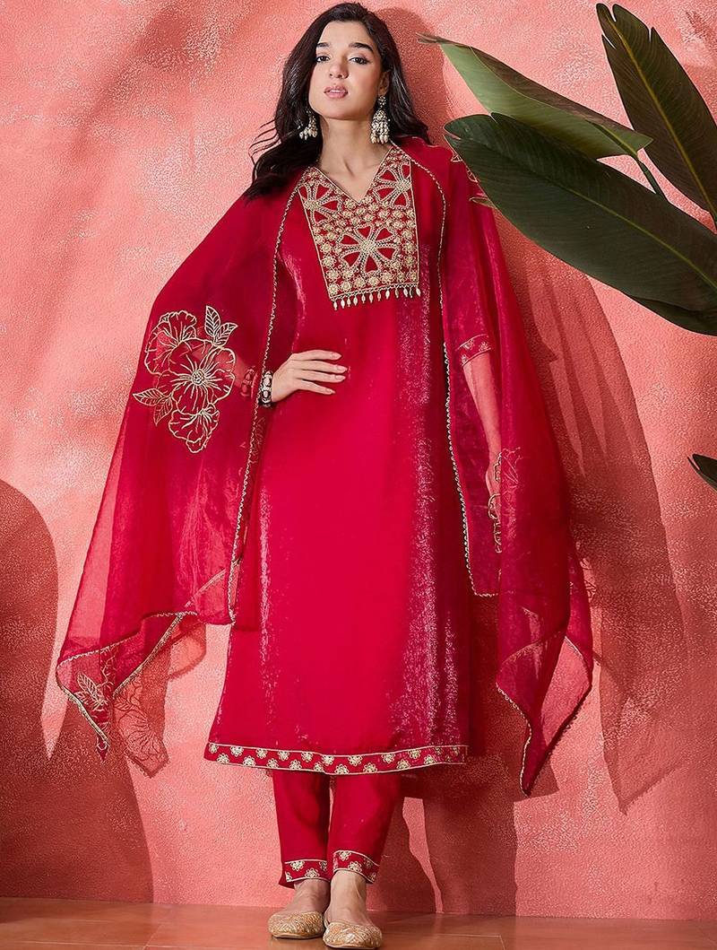 women ethnic motifs embroidered kurta with trousers & dupatta