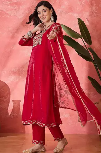 women ethnic motifs embroidered kurta with trousers & dupatta