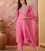 embroidered  round neck kurta & trousers kurta sets