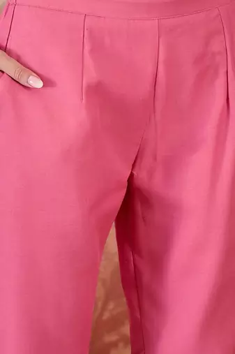 embroidered  round neck kurta & trousers kurta sets