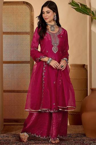 women floral embroidered kurta with palazzos & dupatta