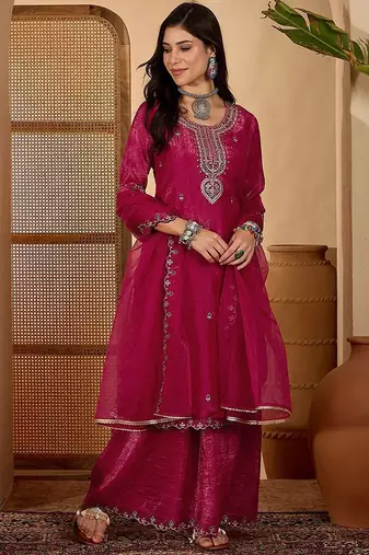 women floral embroidered kurta with palazzos & dupatta