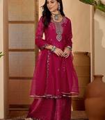women floral embroidered kurta with palazzos & dupatta