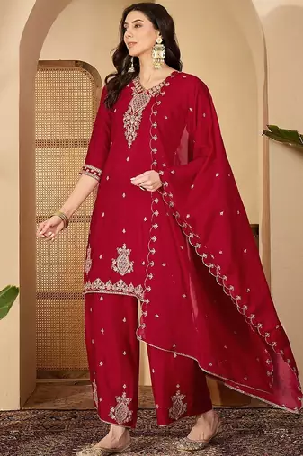 women floral embroidered regular sequinned kurta with palazzos & with dupatta