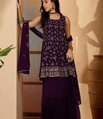 floral embroidered square neck sequinned kurta & palazzo with dupatta