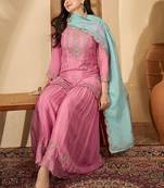 women ethnic motifs embroidered regular sequinned kurta with sharara & with dupatta