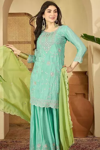 sequence embroidered kurta with sharara & dupatta