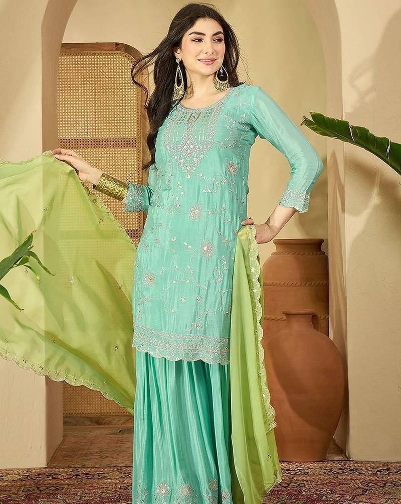 sequence embroidered kurta with sharara & dupatta