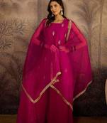 embroidered sequence kurta & palazzos with dupatta set