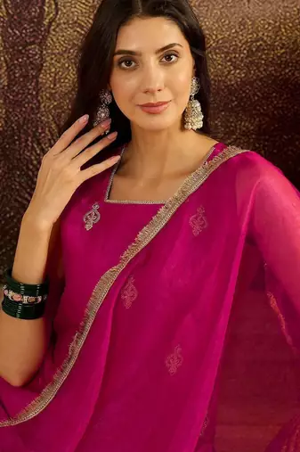 embroidered sequence kurta & palazzos with dupatta set