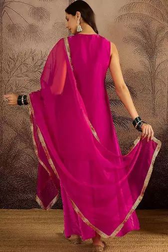 embroidered sequence kurta & palazzos with dupatta set