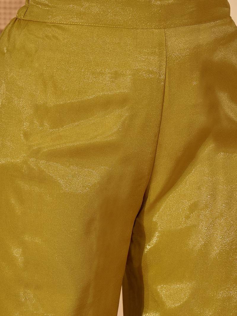embroidered v-neck kurta & trousers with dupatta