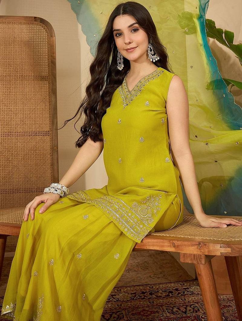 ethnic motifs embroidered zari kurta with sharara & dupatta