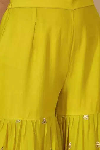 ethnic motifs embroidered zari kurta with sharara & dupatta