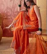 embroidered v-neck kurta & sharara kurta set