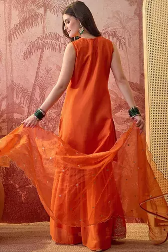 embroidered v-neck kurta & sharara kurta set