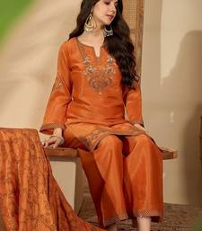 zari sequence embroidered kurta with palazzo & dupatta