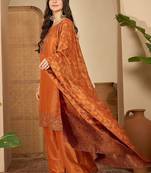 zari sequence embroidered kurta with palazzo & dupatta