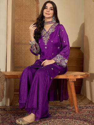 sequence embroidered straight kurta sharara with dupatta 1