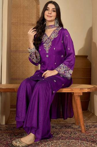 sequence embroidered straight kurta sharara with dupatta