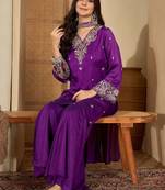 sequence embroidered straight kurta sharara with dupatta
