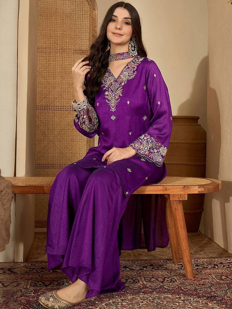 sequence embroidered straight kurta sharara with dupatta