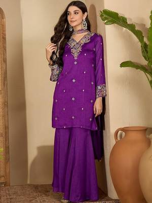 sequence embroidered straight kurta sharara with dupatta 3