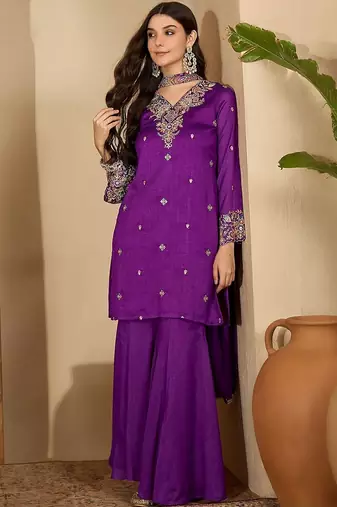 sequence embroidered straight kurta sharara with dupatta