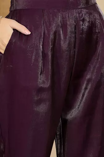 embroidered v-neck kurta & trousers with dupatta