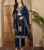 embroidered v-neck kurta & trousers with dupatta
