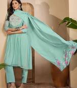 embroidered  round neck kurta & trousers kurta sets