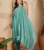 embroidered round neck kurta & trousers kurta sets