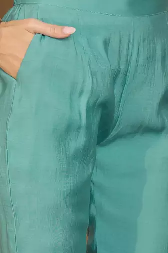 embroidered round neck kurta & trousers kurta sets