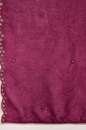 embroidered round neck  kurta trousers & dupatta