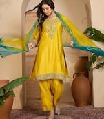 embroidered round neck  kurta trousers & dupatta