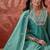 embroidered  v-neck a-line kurta & trousers with dupatta