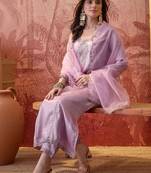 embroidered  square neck kurta & trousers kurta sets