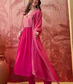 woven design v-neck kurta & trousers kurta set