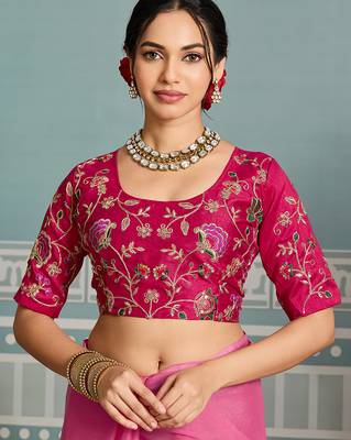 Ombre Pink clr Embroidery Cutwork saree with heavy work blouse 4