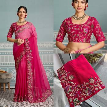 Ombre Pink clr Embroidery Cutwork saree with heavy work blouse 6