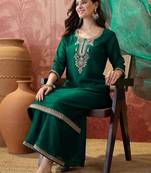 embroidered round neck kurta & palazzos kurta set