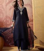 embroidered v-neck kurta & palazzos with dupatta